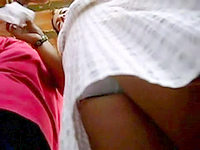 The exciting upskirt voyeur scenes for the charming girl in white panty